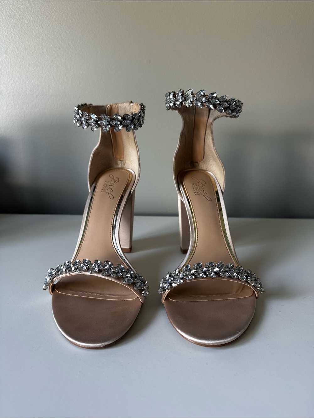 Badgley Mischka Champagne Gold Crystal Ankle-Strap Heels